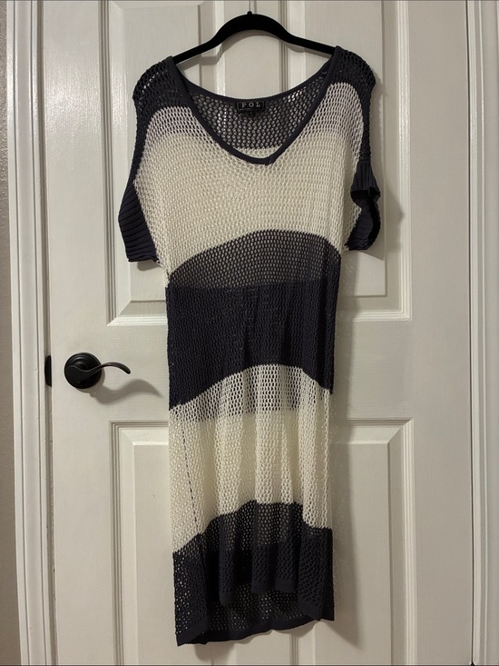 POL Tops - POL Striped Open-Knit Coverup in Navy and Cream Size Large